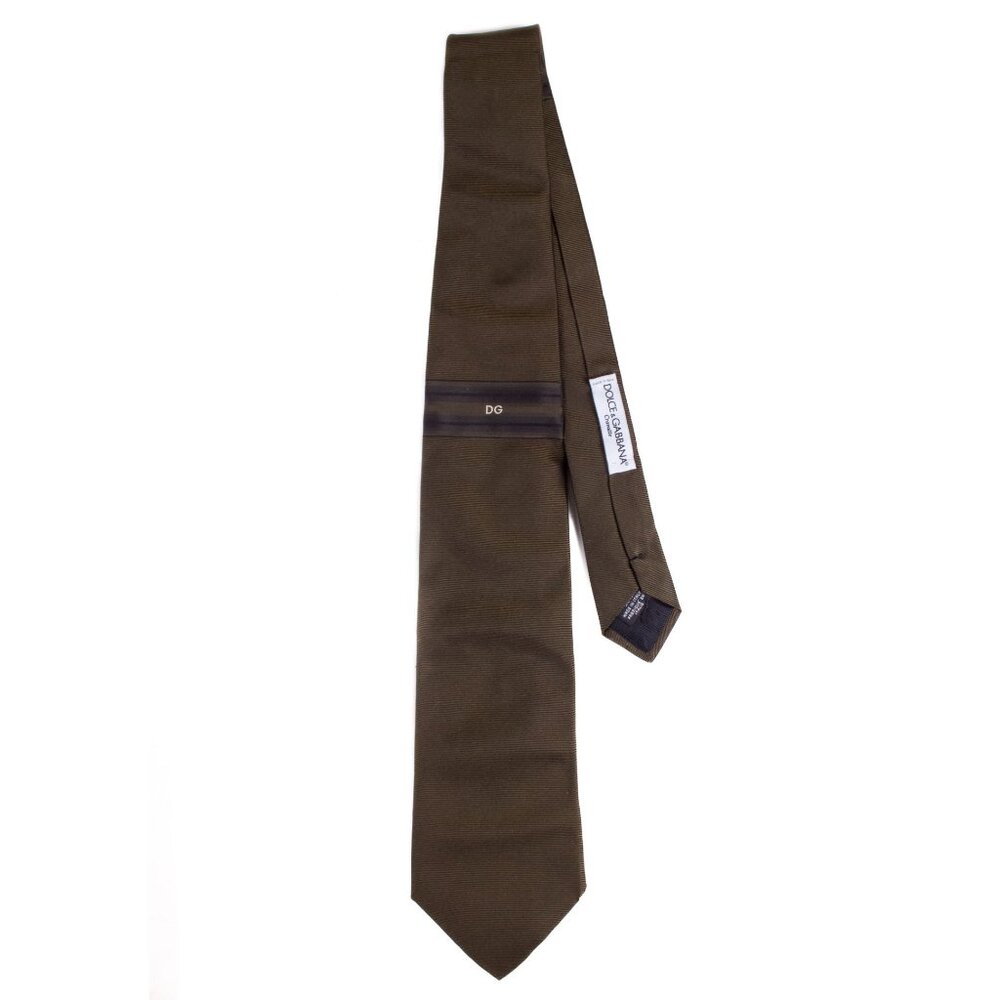 Dolce & Gabbana Dark Green 100% Silk Logo Print Necktie D&G